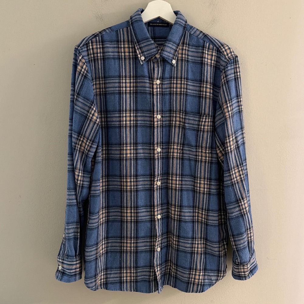 Brandy Melville Blue Plaid Flannel Button Down Dress Shirt Women Small Oversized